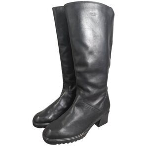Vintage Siberian Husky black leather knee high insulated winter boots womens 8